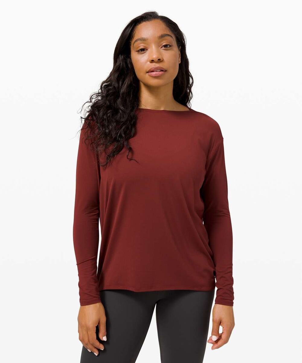 Lululemon Back In Action Shirt Long Sleeve Top Nulu Boat Neck Pull-Over Stretch